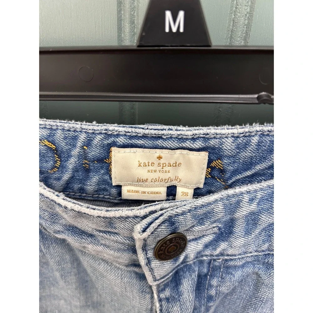 Kate Spade New York Light Wash Straight Leg Raw Hem Jeans Size 28 High Rise Blue